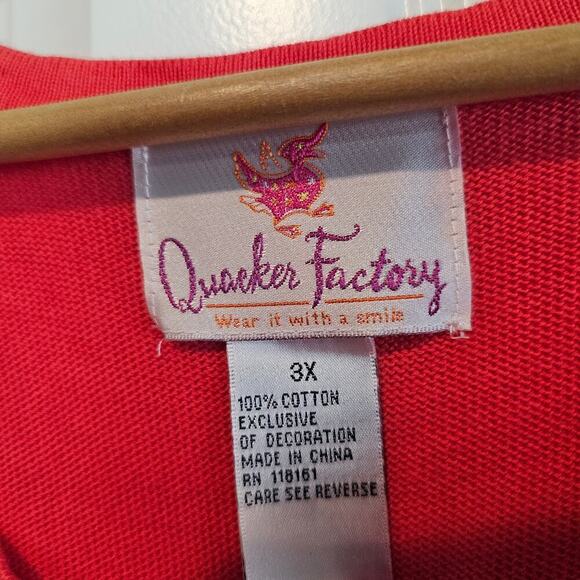 Quaker Factory Sweater Womens 3X Pink Beaded Sequin Bright Stretchy Casual Retro - Picture 6 of 8